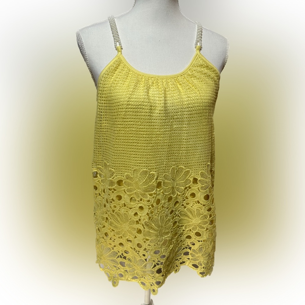 Yellow laced top with pearl straps Size M